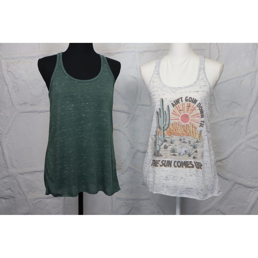 Women's Flowy Tank Set - Green, Gray Graphic - Size M